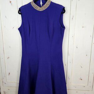 Vintage 1960s Royal Purple Beaded Collar Cocktail Dress XL